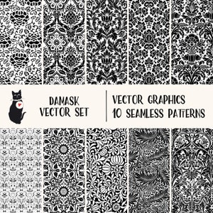 Damask Vector Set 10 seamless patterns for instant download, scrapbooking supply, printable image 1