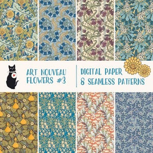 Flores Art Nouveau - Set #3 - Patrones sin costuras, papel digital de descarga instantánea, diseño floral vintage imprimible, Maurice Pillard Verneuil