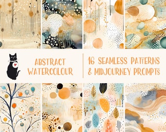Abstract Watercolour Patterns - Instant download digital paper, seamless patterns, printable art, incl. Midjourney prompts