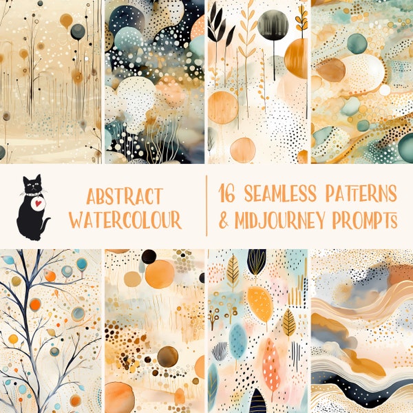 Abstract Watercolour Patterns - Instant download digital paper, seamless patterns, printable art, incl. Midjourney prompts