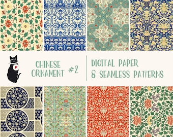 Chinese Ornament Set 2 - Instant download digital paper, vintage, seamless pattern, scrapbooking supply, printable, commercial use