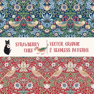 Voleur de fraises par William Morris - illustration vectorielle EPS + SVG + AI, carreau à motif transparent pour téléchargement immédiat, vintage