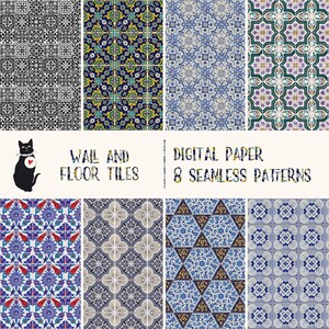 Naadloze patronen wand- en vloertegels - digitaal papier voor directe download, poppenhuisbehang, plakboekvoorraad