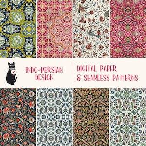 Design indo-persiano - Carta digitale senza soluzione di continuità, motivo indiano senza soluzione di continuità, arte persiana, download immediato, scrapbooking