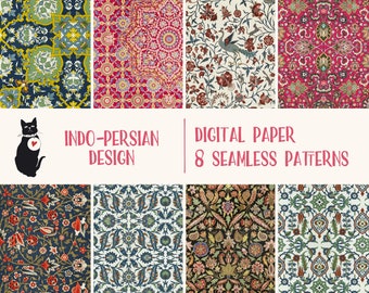 Indo-Persian Design - Seamless digital paper, Indian seamless pattern, Persian art, instant download, scrapbooking