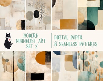 Arte minimalista moderno - Conjunto 2 - Patrones sin costuras de estilo wabi-sabi, arte mural abstracto, papel digital, patrones japoneses