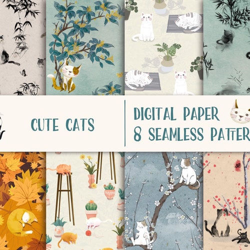 Cute Cats Digital Paper Seamless Pattern Instant Download - Etsy