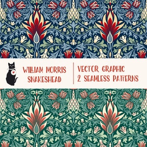 Snakeshead by William Morris - Vector Graphic EPS + SVG + AI, seamless pattern tile for instant download, vintage