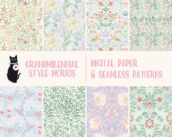 Grandmillennial Style Seamless Patterns by William Morris Pastel Florals Vintage Seamless Digital Paper Scrapbooking Paper Instant Download