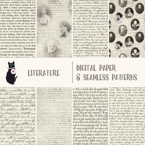 Literatur - Handgeschriebener und gedruckter Text, sofortiger Download digitales Papier, nahtloses Muster, Scrapbooking Zubehör, Hintergrund