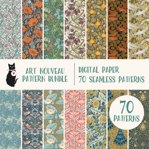 Art Nouveau Pattern Bundle - 70 seamless patterns, instant download digital paper bundle, vintage paper set, scrapbooking