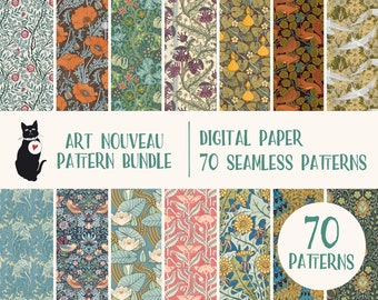 Art Nouveau Pattern Bundle - 70 seamless patterns, instant download digital paper bundle, vintage paper set, scrapbooking