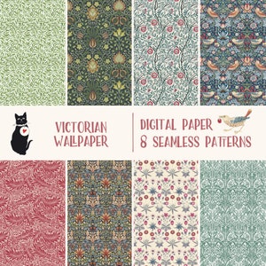 Viktorianische Tapete - Sofortiger Download digitales Papier, Vintage, nahtloses Muster, Scrapbooking, Hintergrund zum Ausdrucken