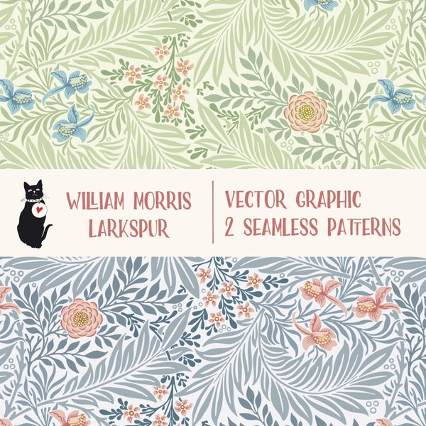Larkspur by William Morris - Vector Graphic EPS + SVG + AI, seamless pattern tile for instant download, vintage art nouveau