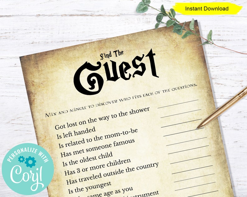 Find The Guest Game INSTANT DOWNLOAD printable digital baby shower antique gothic wizard corjl editable image 2