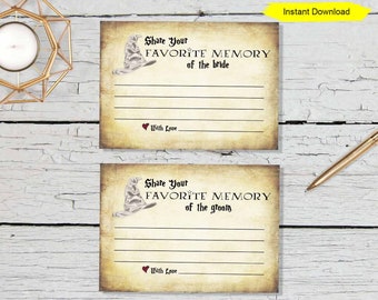 Favorite Memory of the Bride Cards - INSTANT DOWNLOAD - bridal shower bachelorette party printable digital wizard halloween antique sign