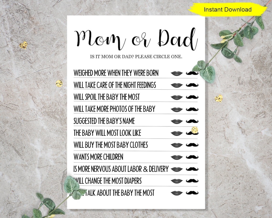 Mom or Dad Baby Shower Game INSTANT DOWNLOAD Printable - Etsy