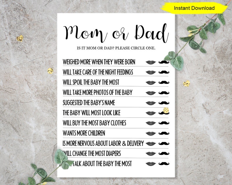 Mom or Dad Baby Shower Game INSTANT DOWNLOAD Printable - Etsy