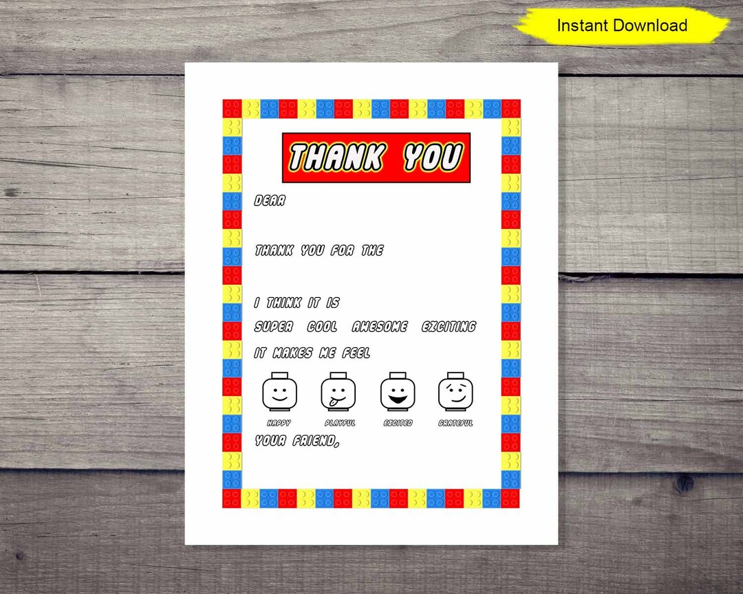 Bricks Fill in the Blank Thank You Note Card INSTANT DOWNLOAD Digital Print Birthday Printable Etsy
