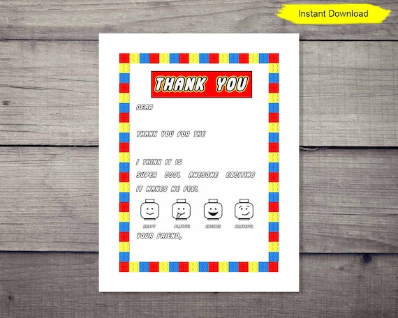 Bricks Fill In the Blank Thank You Note Card - INSTANT DOWNLOAD - digital print, birthday, printable Il_570xn