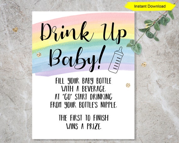 Rainbow Bottle Chug Game - INSTANT DOWNLOAD - printable digital baby shower party Il_570xn