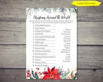 Christmas Around the World Game - INSTANT DOWNLOAD - printable digital poinsettia wintergreen kids activity