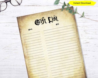 Lista de regalos - DESCARGA INMEDIATA - imprimible digital para baby shower, cumpleaños, fiesta temática de magia, fiesta de despedida de soltera, álbum de recortes, boda