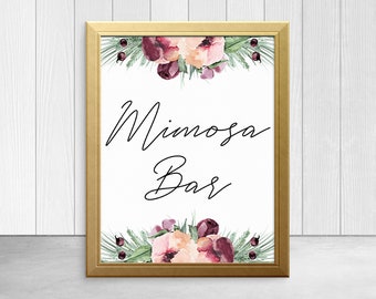Champagne Mimosa Bar Sign - INSTANT DOWNLOAD - bridal shower wedding party printable digital bar print marsala flowers burgundy boho blush