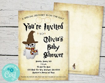 Baby Shower Editable Template Invitation - INSTANT DOWNLOAD -printable digital custom customized couples shower wizard owl