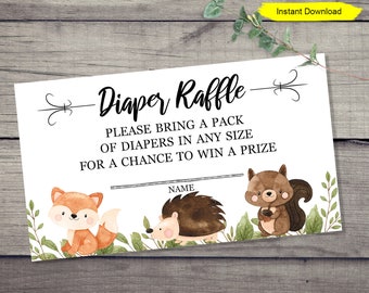 Woodland Diaper Raffle Invitation Insert - INSTANT DOWNLOAD - printable digital Baby Shower invite card party fox boy girl mother forest