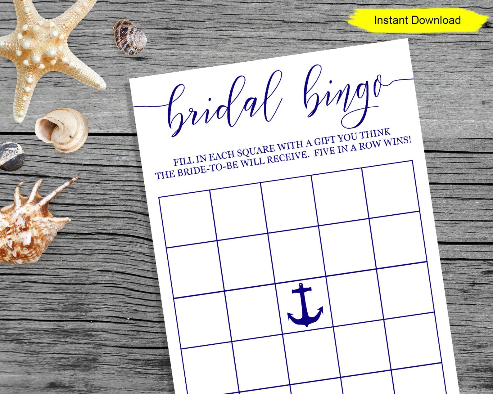 Nautical Bridal Bingo Game INSTANT DOWNLOAD Bridal Shower | Etsy