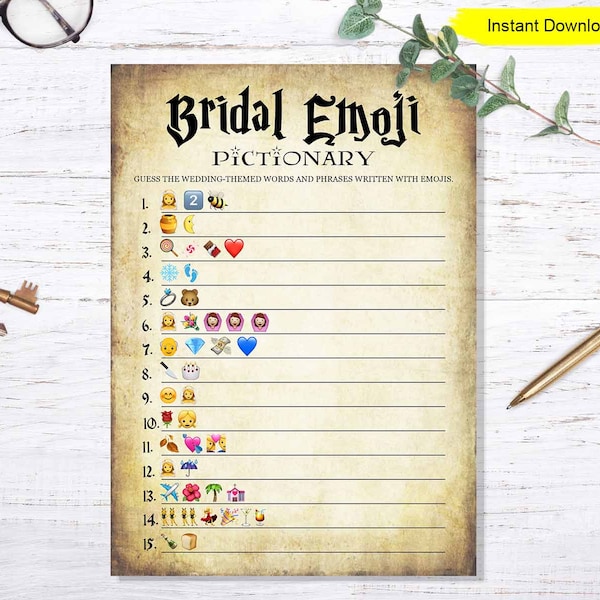 Halloween Bridal Shower Emoji Game - INSTANT DOWNLOAD - wedding shower, bachelorette party, antique, Halloween