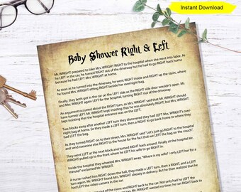 Halloween Baby Shower Right and Left Game - INSTANT DOWNLOAD - printable digital activity story ice breaker icebreaker gender reveal