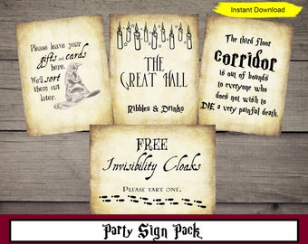 Party Signs Pack - INSTANT DOWNLOAD - printable digital wizard harry halloween antique birthday party decor decorations pottery bundle