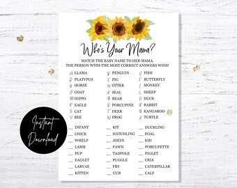 Sunflower Who's Your Mama Game - INSTANT DOWNLOAD - printable digital baby shower sprinkle party co ed couples gender neutral sun flowers