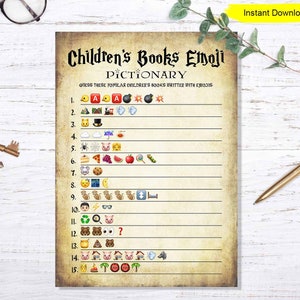 Halloween Children's Book Emoji Game INSTANT DOWNLOAD baby shower digital printable wizard antique craft image 1