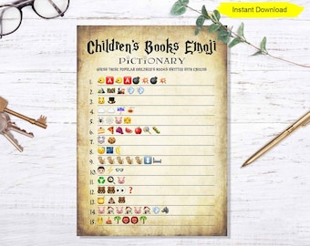 Halloween Children's Book Emoji Game - INSTANT DOWNLOAD - baby shower digital printable wizard antique craft