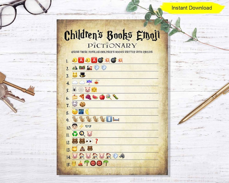 Halloween Children's Book Emoji Game INSTANT DOWNLOAD baby shower digital printable wizard antique craft image 1