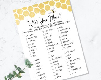 Bee Who's Your Mama Game - INSTANT DOWNLOAD - printable print baby shower mama to bee yellow honeycomb