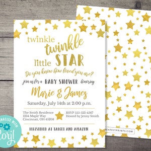 INSTANT DOWNLOAD Twinkle Little Star Baby Shower Bingo game printable digital gold stars sprinkle party co ed shower couples
