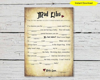 Baby Mad Libs Game - INSTANT DOWNLOAD - baby shower sprinkle party couples shower printable digital wizard halloween antique sign