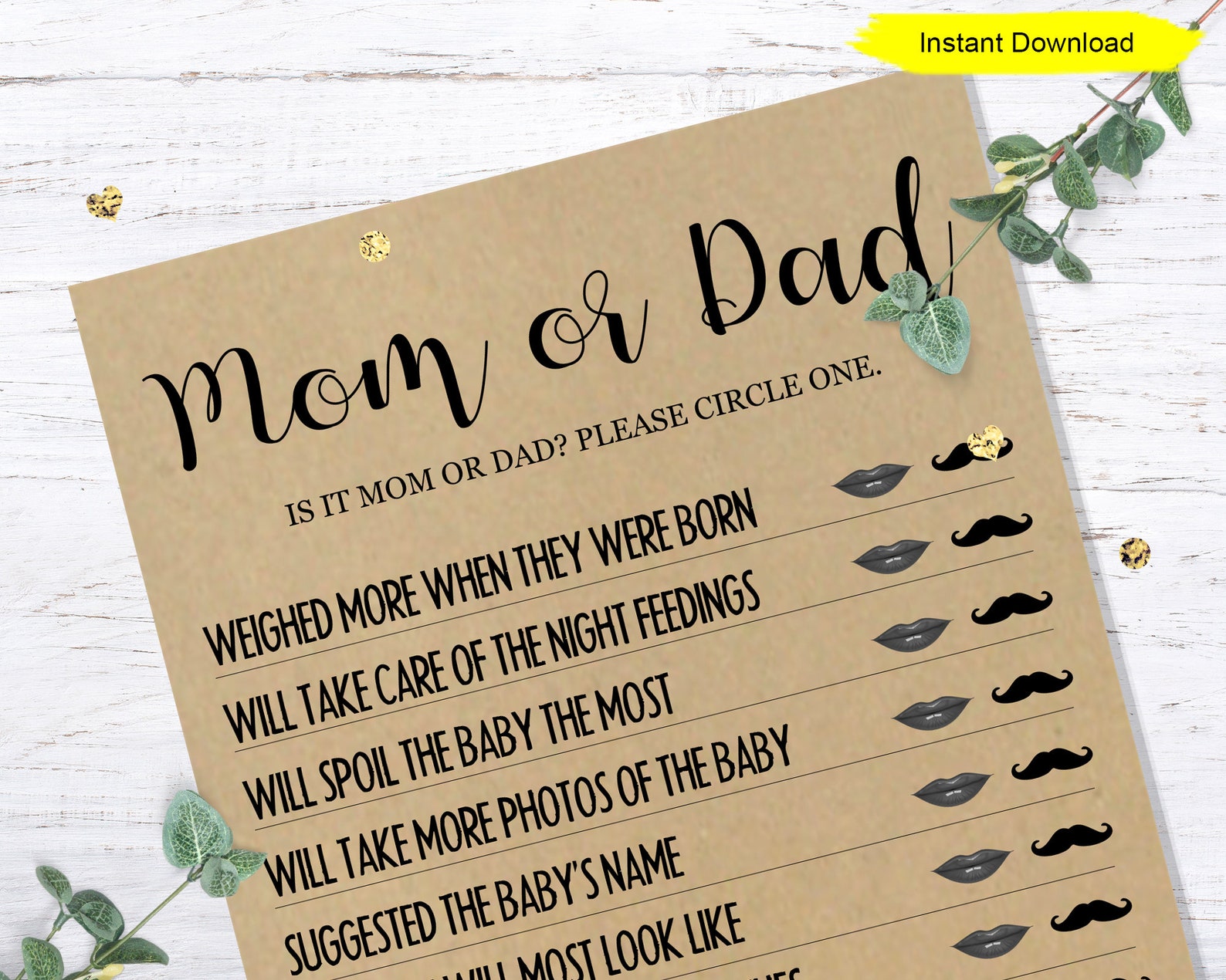 Mom or Dad Baby Shower Game INSTANT DOWNLOAD Printable - Etsy