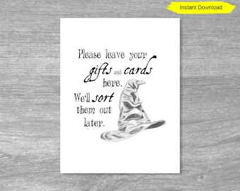 Wizard Sorting Hat Gift and Card Sign - INSTANT DOWNLOAD - bridal shower birthday party wedding printable baby shower digital witch magical