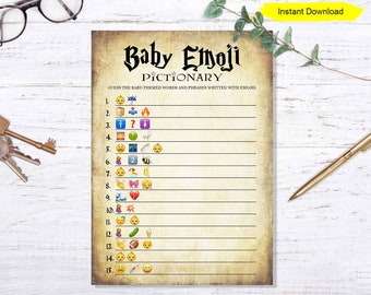 Antique Baby Shower Emoji Game - INSTANT DOWNLOAD - Halloween Baby Shower Emoji Game
