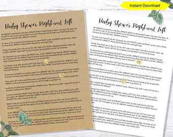 Baby Shower Right and Left Game - INSTANT DOWNLOAD - printable digital baby shower game