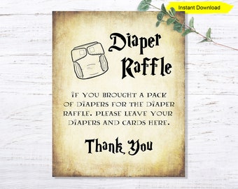 Diaper Raffle Sign - INSTANT DOWNLOAD - printable digital couples co ed shower sprinkle party Baby Shower invite card halloween wizard witch