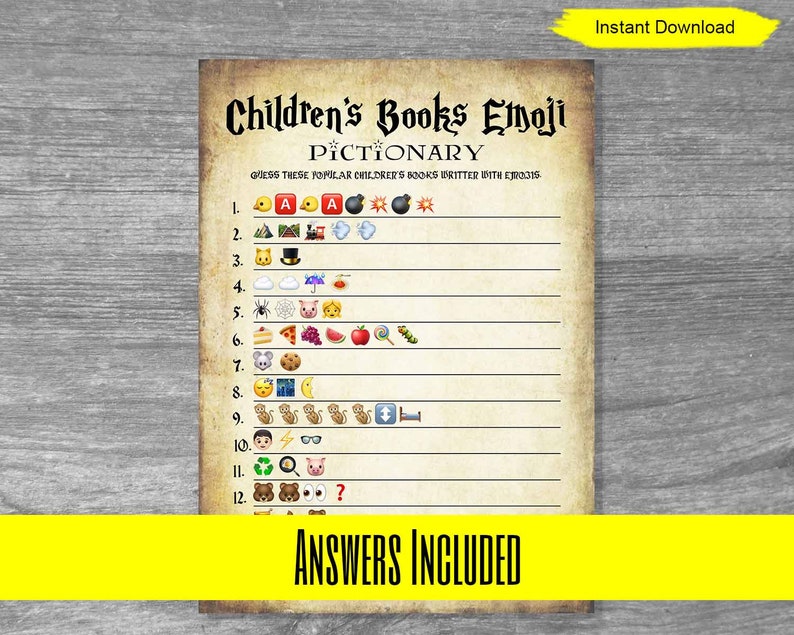 Halloween Children's Book Emoji Game INSTANT DOWNLOAD baby shower digital printable wizard antique craft image 2