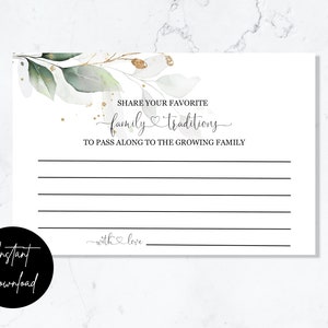 Greenery and Gold Family Traditions Cards INSTANT DOWNLOAD Babyparty-Party druckbare digitale Eukalyptus Bild 2