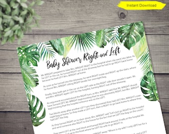 Jungle Right And Left Game - INSTANT DOWNLOAD - printable print baby shower safari giraffe party animals lion modern gold activity story