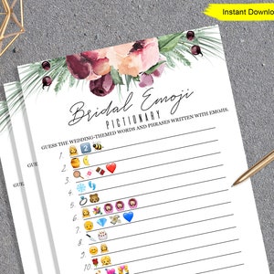 Burgundy Flowers Bridal Shower Emoji Game INSTANT DOWNLOAD printable digital couples shower bachelorette hen party plum purple blush image 1